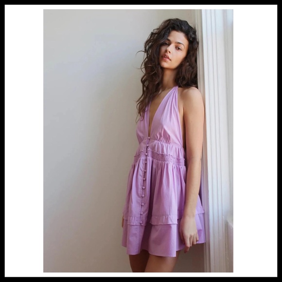 FREE PEOPLE BOHO FLOWY HALTER MINI DRESS A3C - Picture 2 of 16